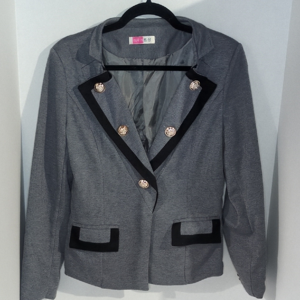 Gray Blazer with Black Trim Size Small, Goth Emo Korean Hiraner Jacket Circus